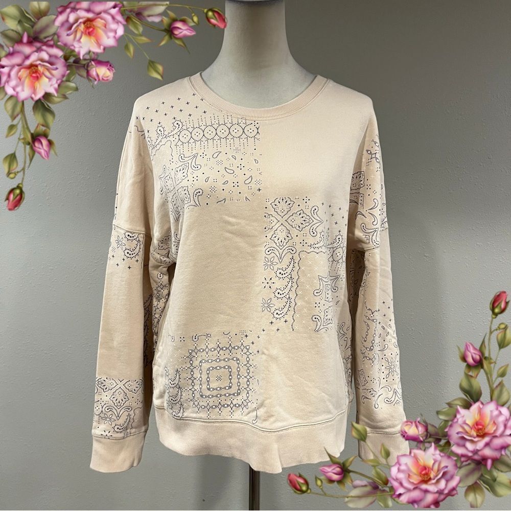 Fabletics floral‎ Cream sporty long sleeve sweatshirt size medium